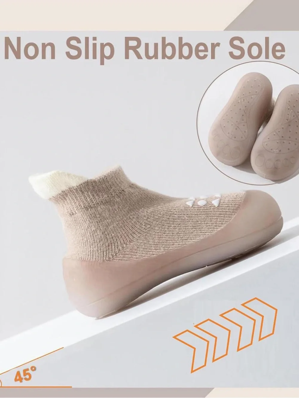 Kids Beige Slip-On Sock Shoes - Cushioned Non-Slip Soft Sole size 12-24 months